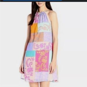 Just Taylor Pastel Chiffon Patchwork Trapeze Dress